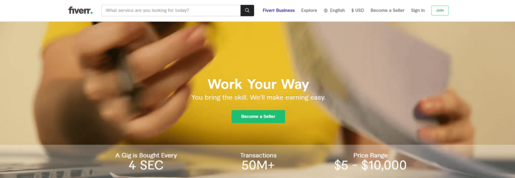 Fiverr website Become a Seller