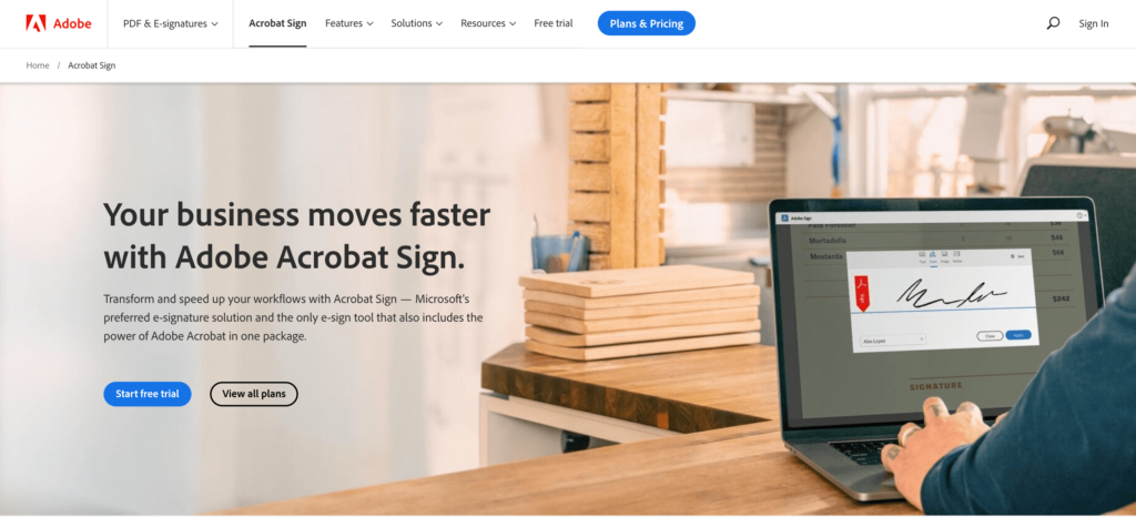 Adobe Acrobat Sign webpage