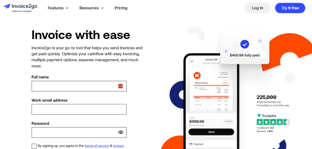 Invoice2go Main Website