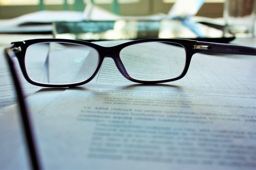 eyeglasses and documents