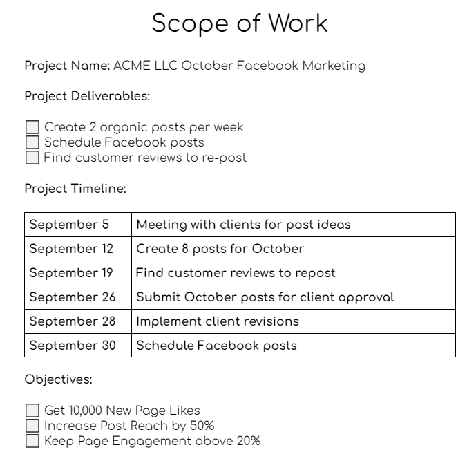 Scope of Work sample