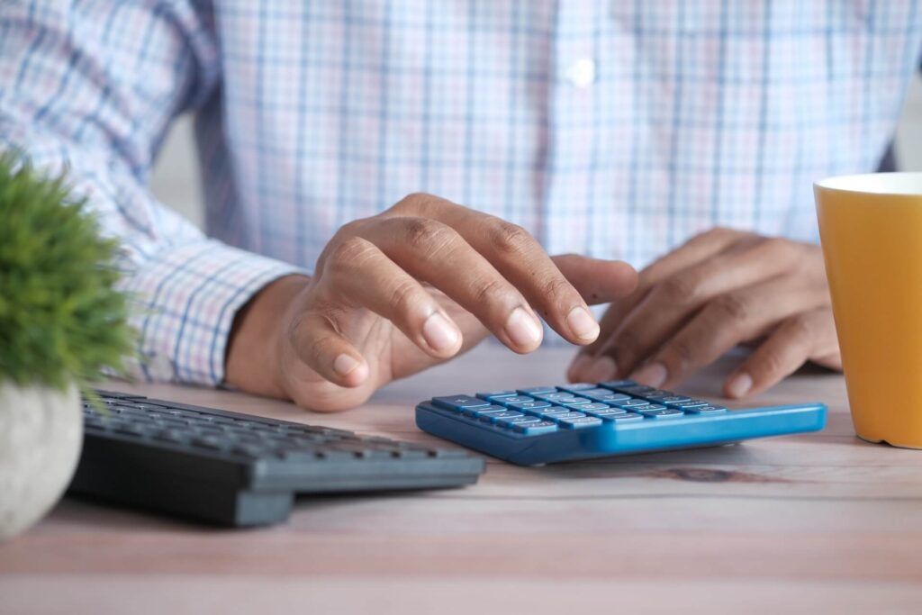 blue calculator, black keyboard