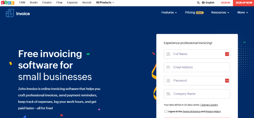 Zoho Invoicing Main Website