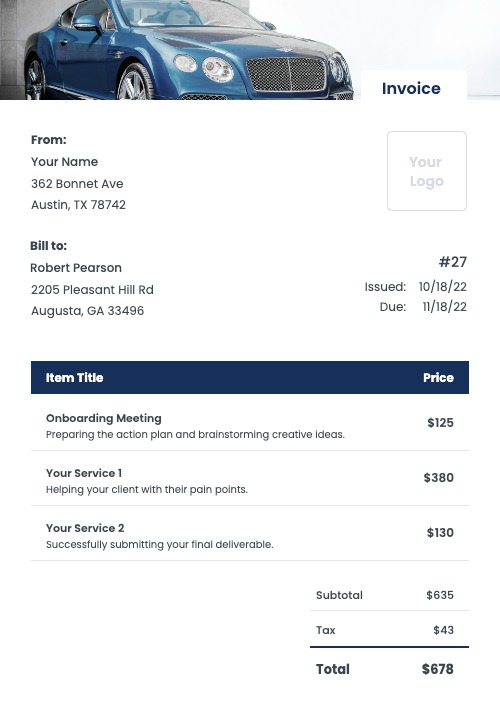 Car Detail Invoice Templates - Kosmo