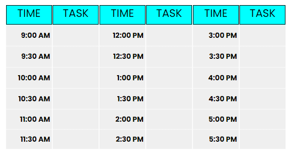 30 minute time blocking template