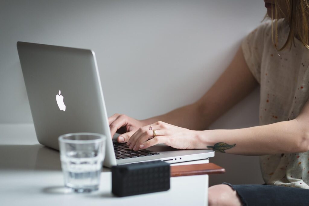 Woman working on laptop