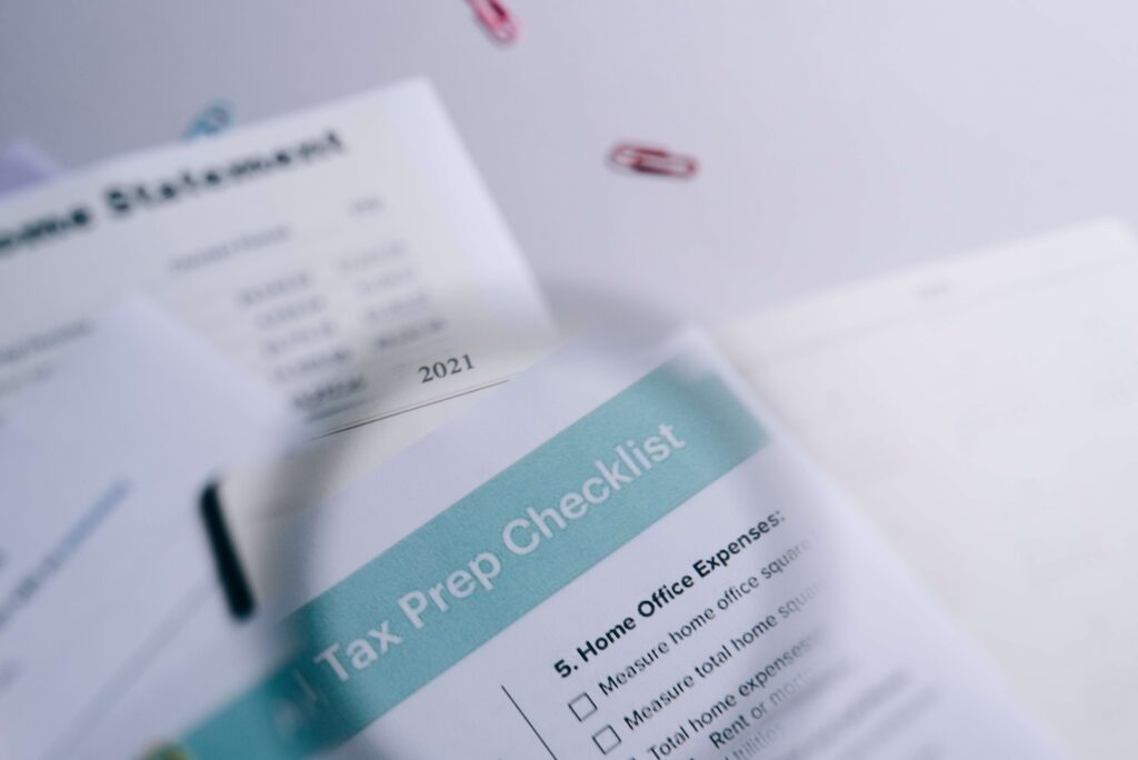 close up of a printed tax prep checklist