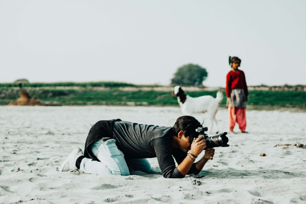 photographer crouching