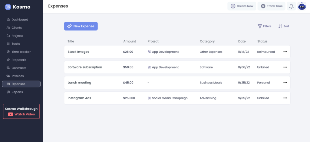 expense tracking on ksomo