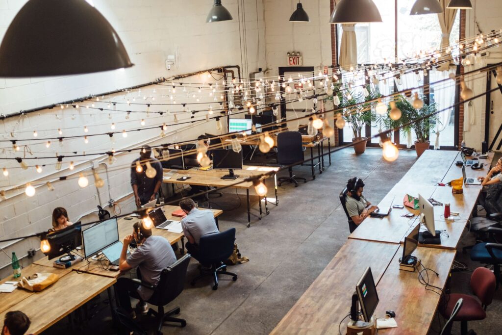 coworking space with lightbulbs 