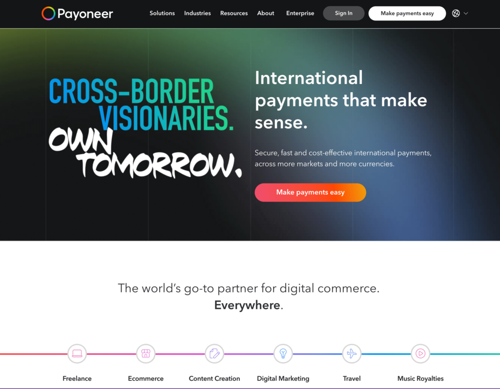 Payoneer webpage