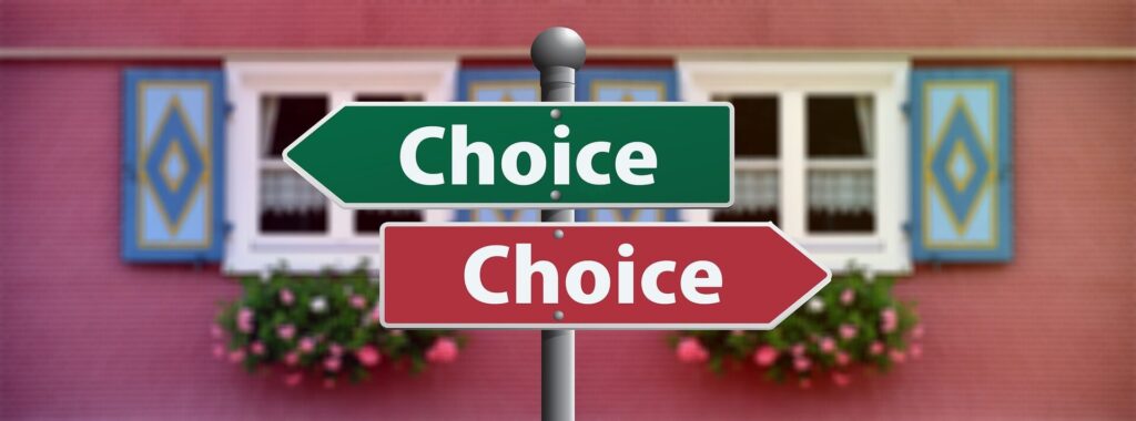 two choices sign pointing at opposite directions
