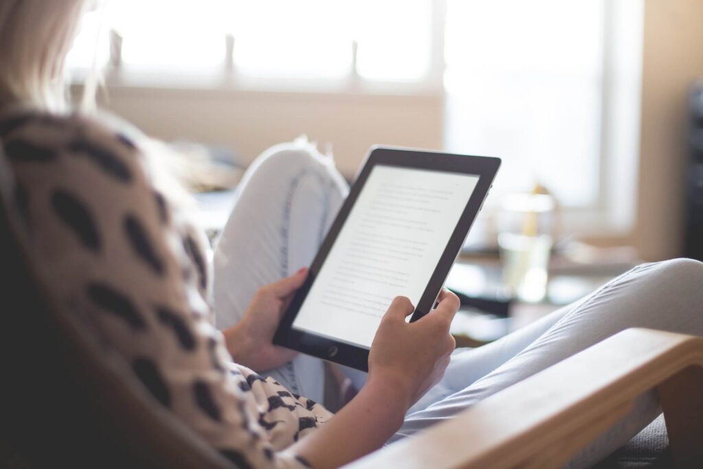 Woman reading an e-reader